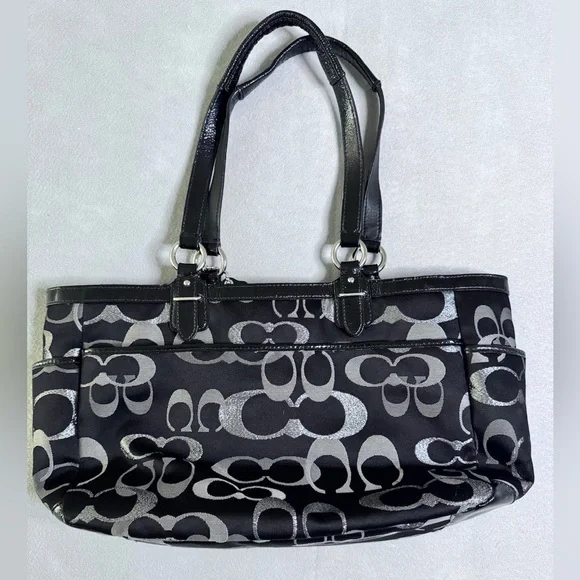 Coach Women's Metallic Silver Black SoHo Signature Shoulder Bag Tote F19664 Y2K - Picture 2 of 16